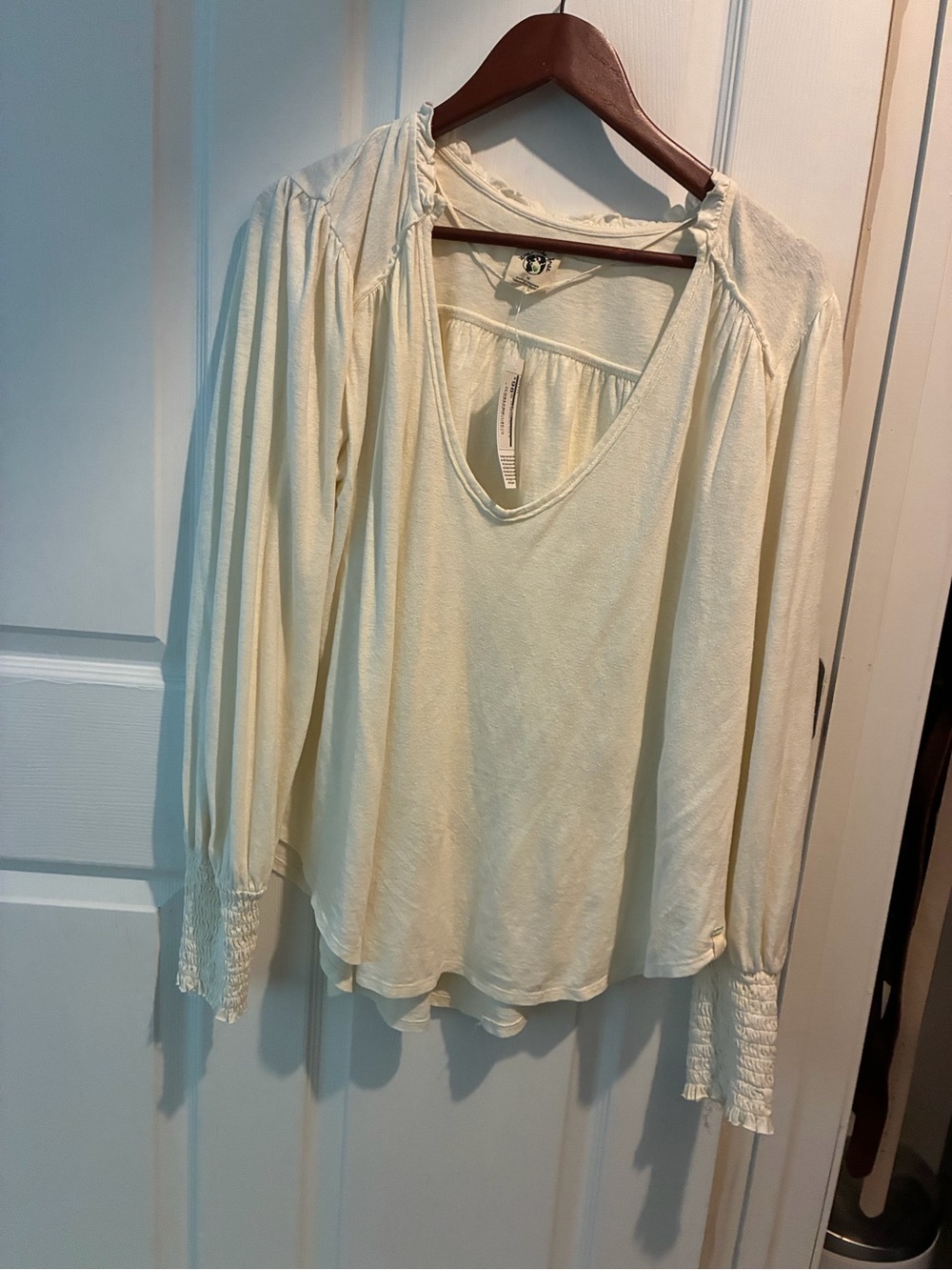 Free People Cream Long Sleeve Peasant Blouse
